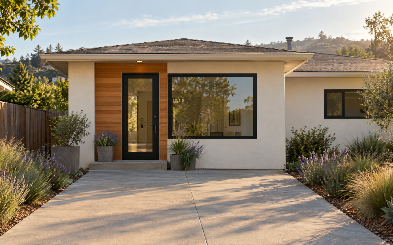 A former garage converted into a small home